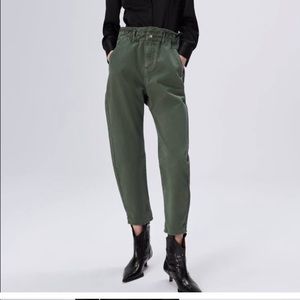 ZARA - Olive Green Paper Bag Denim Jeans